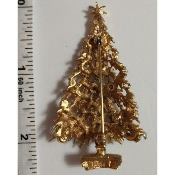 Vintage Goldtone Christmas Tree Rhinestone Pin - Picture 5 of 5